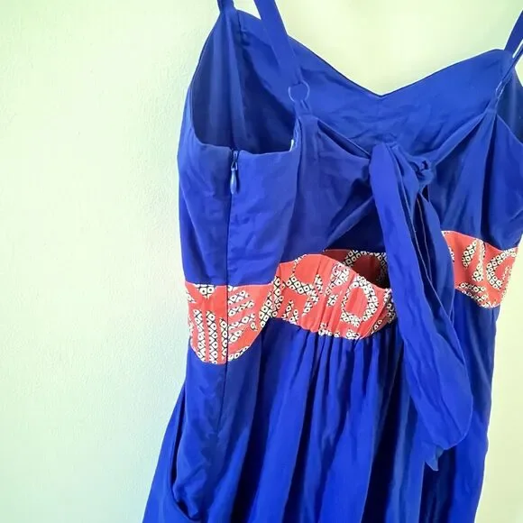 Anthropologie EDME & ESYLLTE Graphical Dress Blue Orange Bow Back - Size 10 - Picture 5 of 10